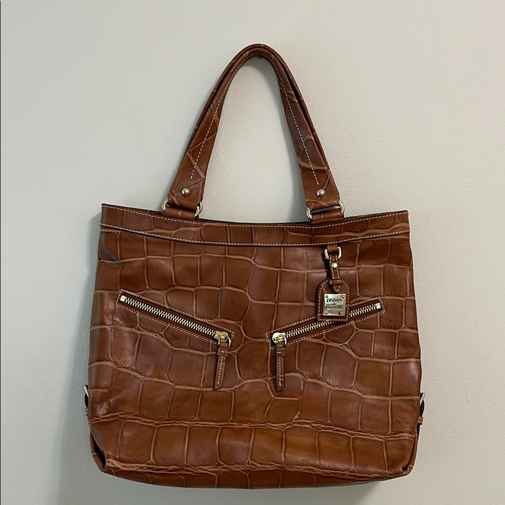 Dooney & Bourke Brown Leather Croc Embossed Shoulder Tote Bag Purse
